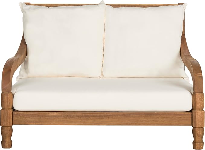 SAFAVIEH Outdoor Collection Pomona Natural Solid Wood/Beige Lounger Bench Sofa by SAFAVIEH