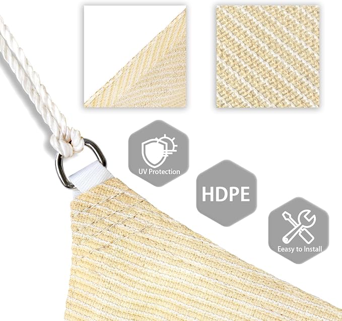 Patio Paradise 8' x 8' x 11.3' Beige Sun Shade Sail Triangle Right Canopy Shade - Image 3