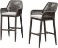PURPLE LEAF Outdoor Wicker 29" Bar Stools Set of 2, Boho Patio Bar Height Chair by PURPLELEAF