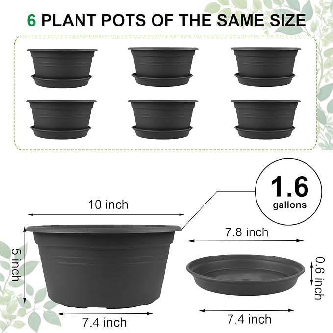 6 Pack 10 inch Plant Pot, Round Plastic Plant Pots, Outdoor Pots - Image 2