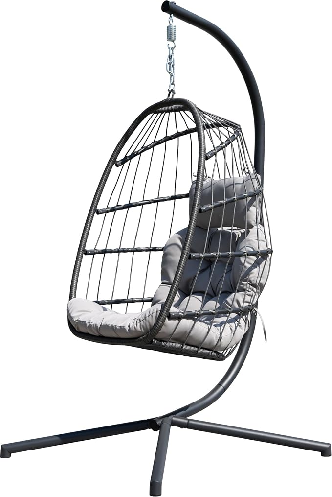 HWB Hanging Egg Chair with Stand, Patio Wicker Egg Swing Chair with Cushion - Image 9