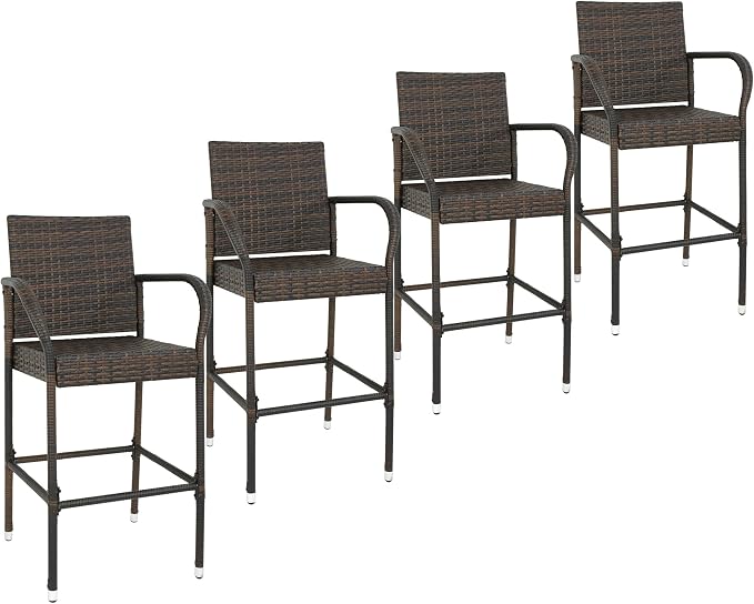 ZENY Set of 4 Wicker Barstool All Weather Dining Chairs Outdoor Patio Furniture by ZENY