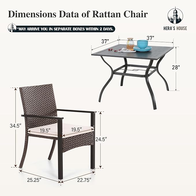 HERA'S HOUSE Outdoor Dining Set 5-Piece, 4 PE Wicker Patio Chair - Image 7
