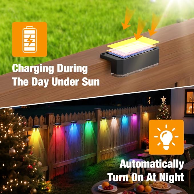 Peasur Solar Fence Lights Outdoor RGB, 8 Pack Step Light Solar Powered - Image 2