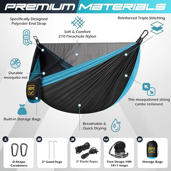 Camping Hammock Mosquito Net, Double & Single Portable Hammocks Hammocks - Image 2
