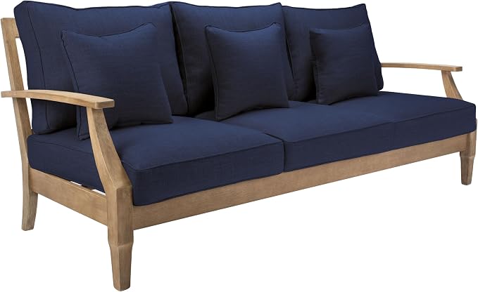 SAFAVIEH Couture Outdoor Collection Martinique Natural/Navy Cushion Solid Wood - Image 4