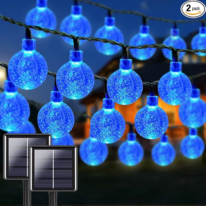 Blue 2-Pack 100 LED 64FT Crystal Globe Solar Christmas Lights, Outdoor by LORRYTE