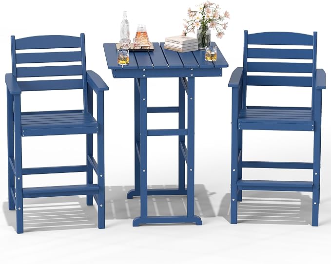 FOOWIN 3 Piece Outdoor Bar Height Table and Chairs, All Weather HDPE Patio Bar by FOOWINOUTDOORSHOW