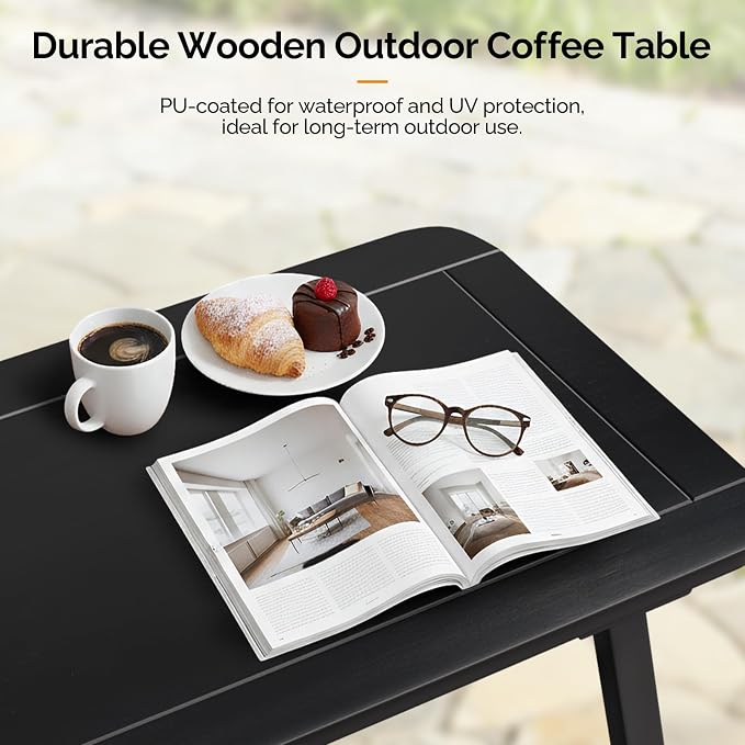 VINGLI Outdoor Folding Coffee Table, Natural Poplar Wood Patio Coffee Table - Image 6