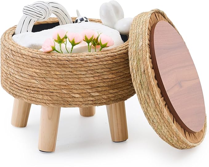 Cpintltr Storage Ottoman Poufs Handwoven Footstool Natural Seagrass Round by CpintltrFruniture