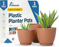 Terracotta Plant Pots with Drainage Holes & Saucers 3 Pack, Indoor & Outdoor by LIFEMASTER