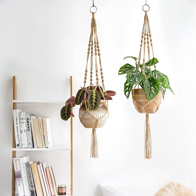 Mkono 2 Pack Macrame Plant Hangers Indoor Hanging Planter Basket Decorative - Image 2