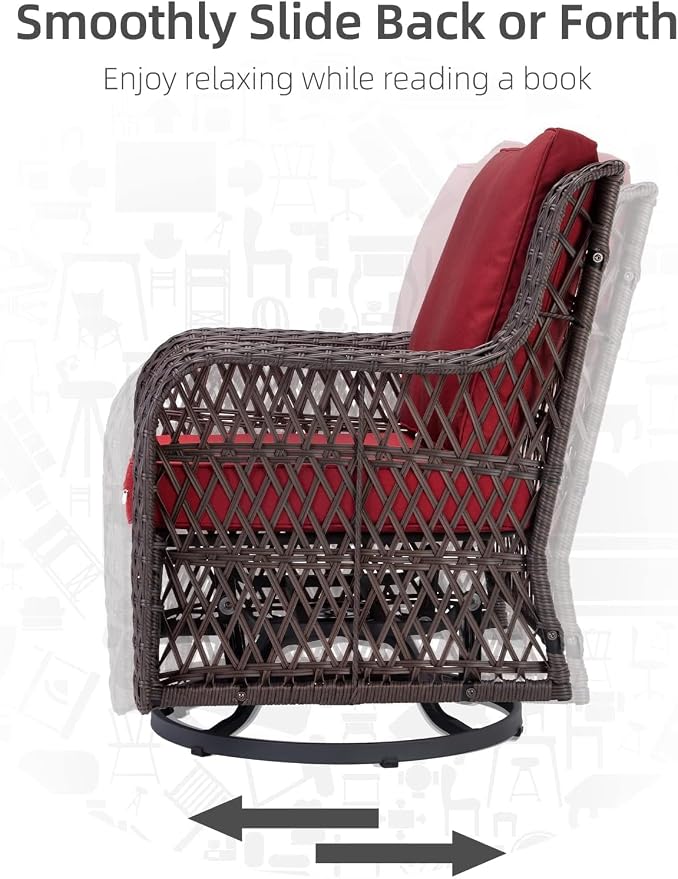 GarveeHome 3-Piece Outdoor Wicker Rattan Swivel Rocking Chair Set - Image 4