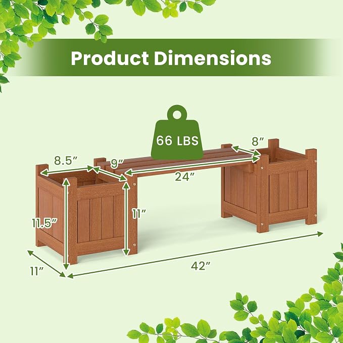 HAPPYGRILL Outdoor Bench with 2 Raised Garden Beds, 2-in-1 Outdoor Planter Box - Image 3