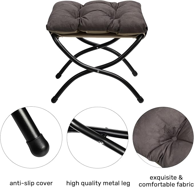 HollyHOME 15" Folding Footrest Stool, Upholstered Small Foldable Ottoman - Image 7