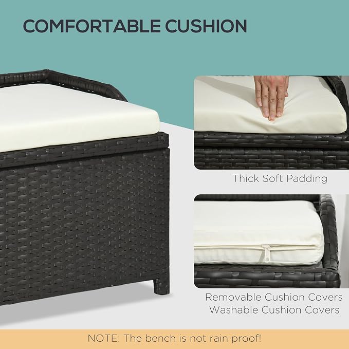 Outsunny 38 Gallon Outdoor Wicker Storage Bench Deck Box, PE Rattan Patio - Image 8