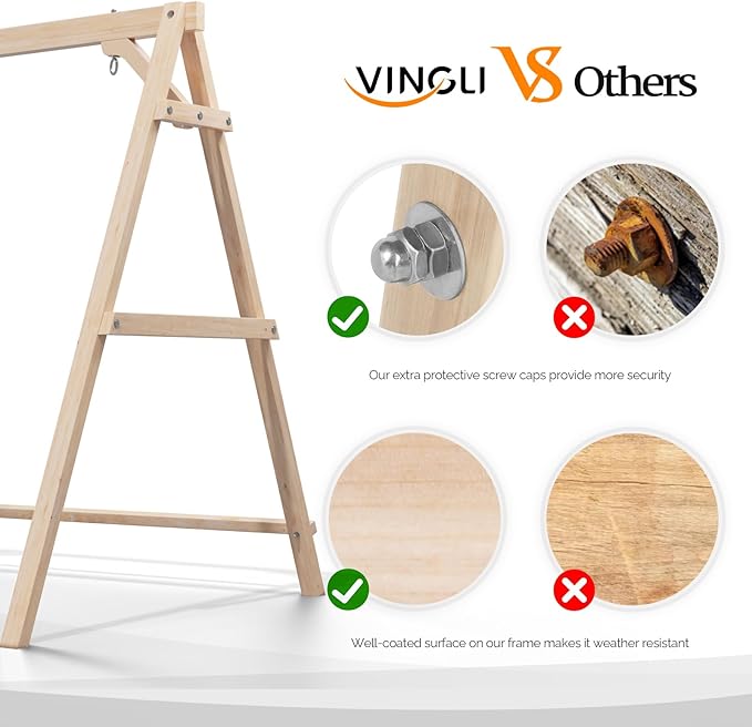 VINGLI 4FT Porch Swing Frame, 660 LBS Capacity Wooden A-Frame Swing Stand - Image 2
