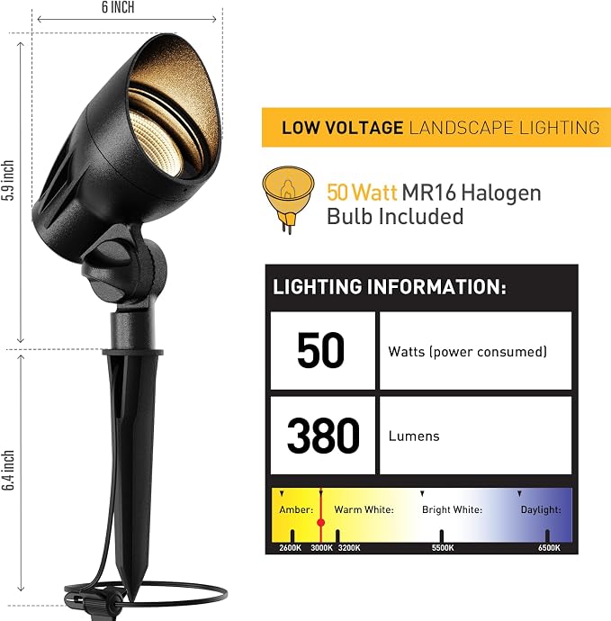Malibu Landscape Lighting Outdoor 50W Spotlight Waterproof Halogen Floodlight - Image 2