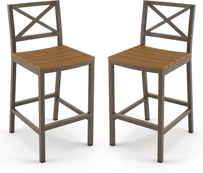 Outdoor Bar Stools Set of 2, 26 Inch All Weather HDPS Patio Counter Height by COZYMAN