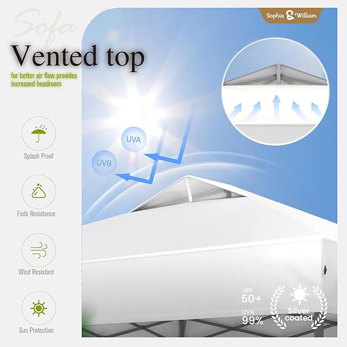 Sophia & William Canopy Tent Pop Up 10x10 ft, One Person Push Set Up Tent - Image 2