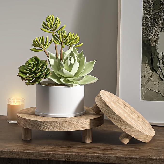 3 Pcs Wood Plant Stand Indoor Outdoor, Round Wood Riser - Image 9