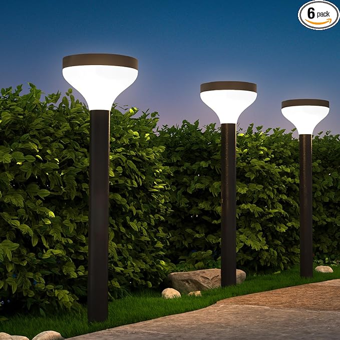 Sunco 6 Pack Round Solar Pathway Lights Outdoor, Super Bright 120 LM, 2CCT by SuncoLighting