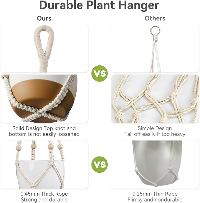 USLAI Macrame Plant Hanger Indoor Outdoor, Fits 4 to 15 Inch Pots, Strong - Image 2