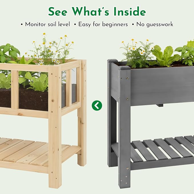 Raised Garden Bed with Transparent Acrylic Side Panels, Elevated Wooden Planter - Image 5