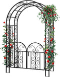 Garden Arch with Gate 83 Inches Tall, Heavy Duty Metal Iron Arbor by Hitgrand