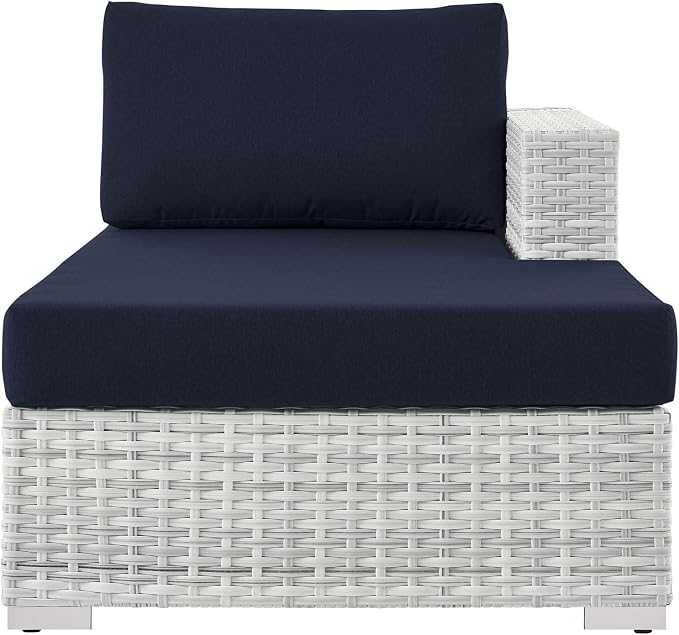 Modway Convene Wicker Rattan Outdoor Patio Right-Arm Chaise in Light Gray Navy - Image 6