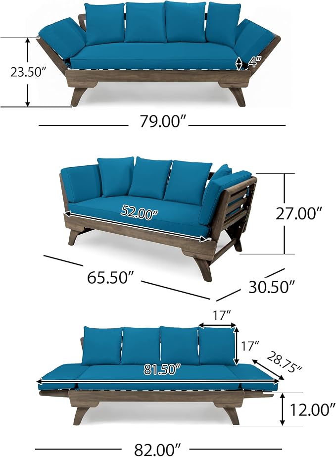 Christopher Knight Home Gary Patio Convertible Couch, Wooden Outdoor Daybed - Image 2