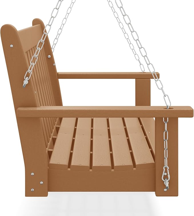 COSTAELM Paradise Outdoor Patio HDPE Hanging Front Porch Swing Bench - Image 3