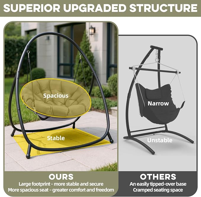 Hammock Hanging Chair with Stand Round-Shaped Swing Chair Indoor with Padded - Image 2