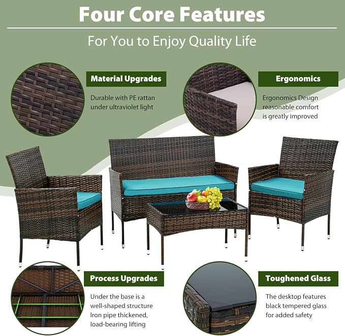 PayLessHere Outdoor Furniture Set 4 Pcs Modular Patio Furniture Set Water - Image 4