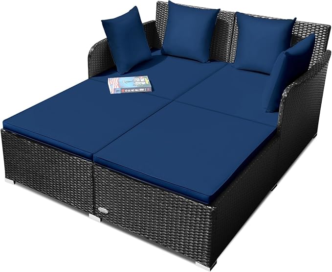 Outdoor Rattan Daybed, Patio Loveseat Sofa Set w/Comfortable Cushions, Extra by Unknown