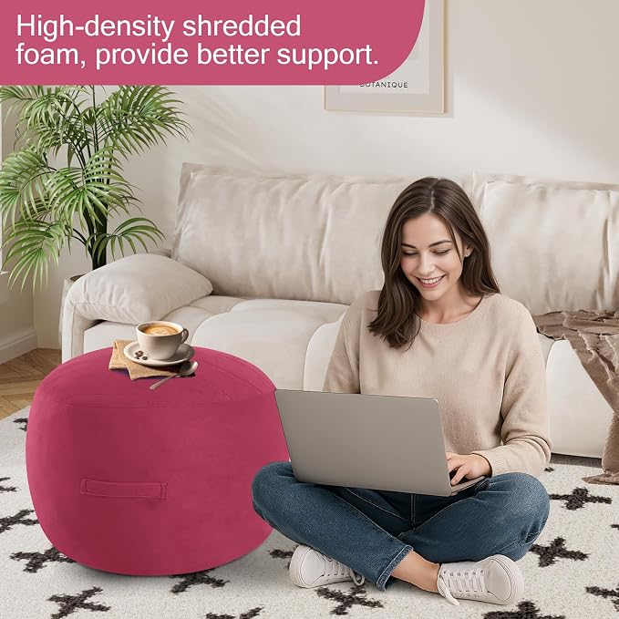 MeMoreCool Round Stuffed Pouf Ottoman Foot Rest, Floor Pouf Foot Stool - Image 4