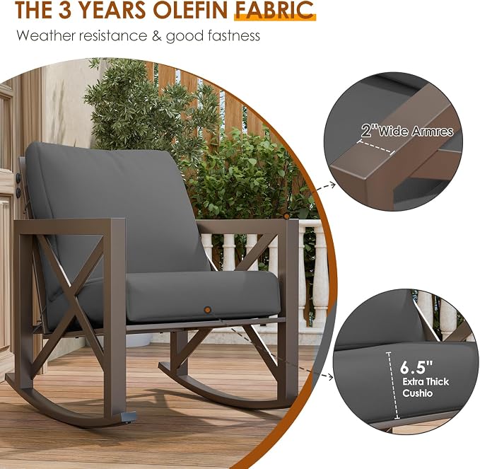 Outdoor Rocking Bistro Set, Patio Rocking Chairs Set of 2 - Image 4