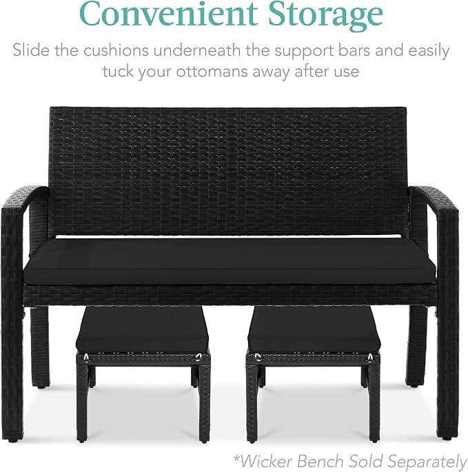 Best Choice Products Set of 2 Wicker Ottomans, Additional Seating, Side Table - Image 5