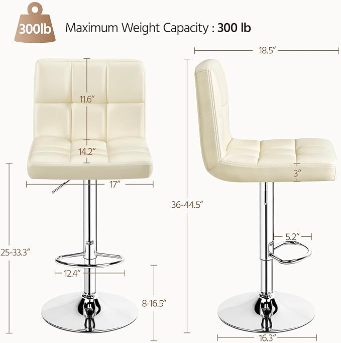 Yaheetech Bar Stools Set of 2, Adjustable PU Leather Swivel Barstools, Modern - Image 3