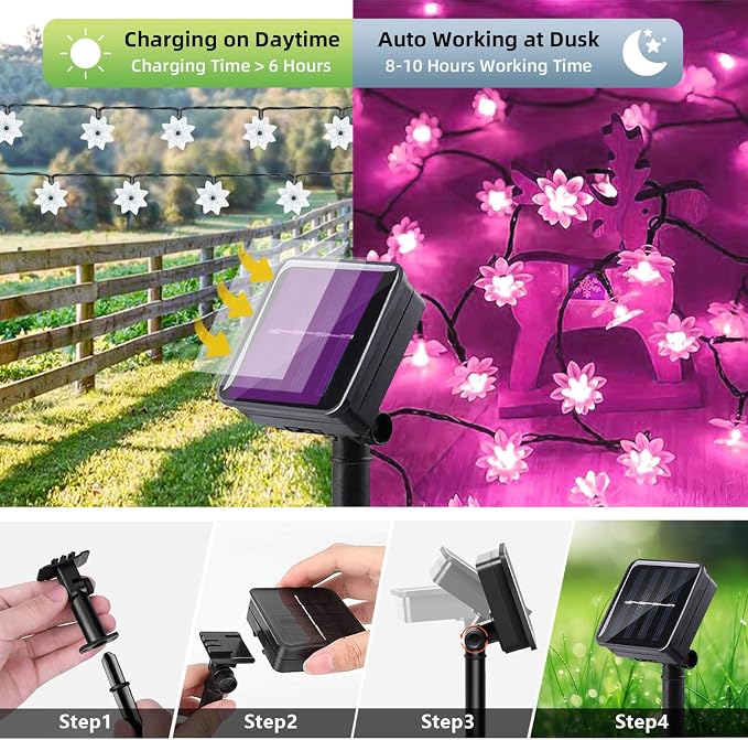 ITICdecor Solar Flower String Lights Outdoor Waterproof 50 LED Upgraded Flower - Image 4