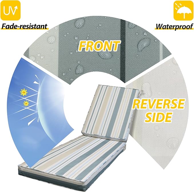 AAAAAcessories Outdoor Chaise Lounge Cushions, Fade-Resistant, Waterproof Patio - Image 2