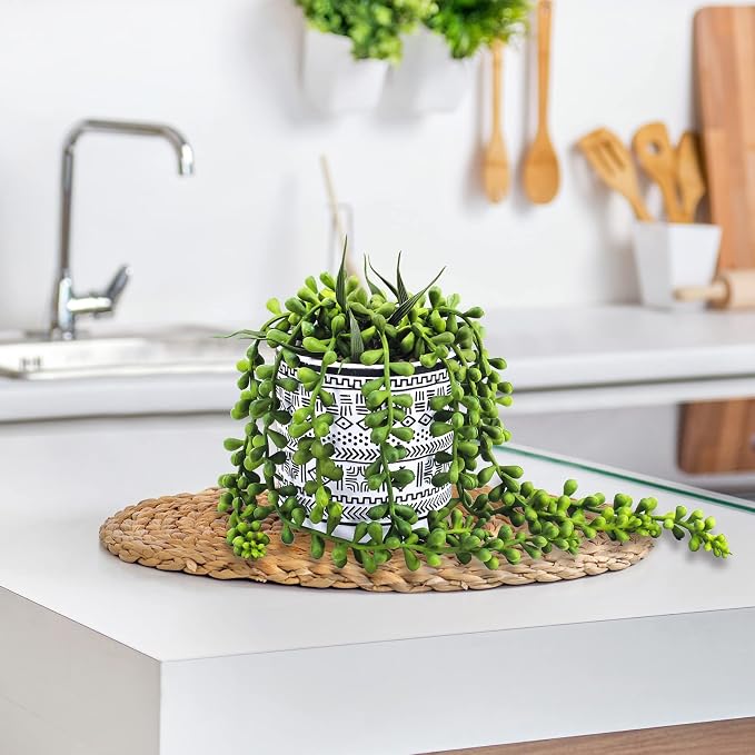 Winlyn 3 Pcs Small Potted Succulents Plants Artificial String of Pearls Aloe - Image 4