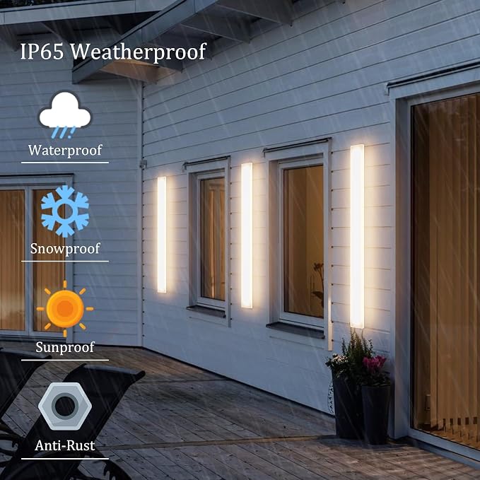 2 Pack 39.4In Long Outdoor Wall Light, Modern Outdoor Wall Sconces IP65 - Image 3