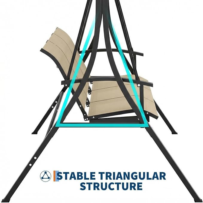 3-Seat Patio Swing Chair, Outdoor Porch Hanging Chairs - Image 9