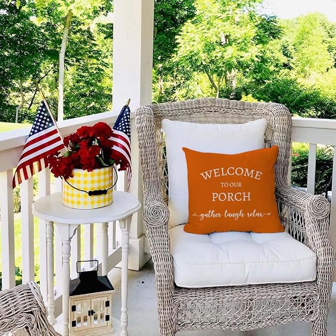 PANDICORN Welcome to Our Porch Stay Awhile Farmhouse Throw Pillow Covers 18x18 - Image 2