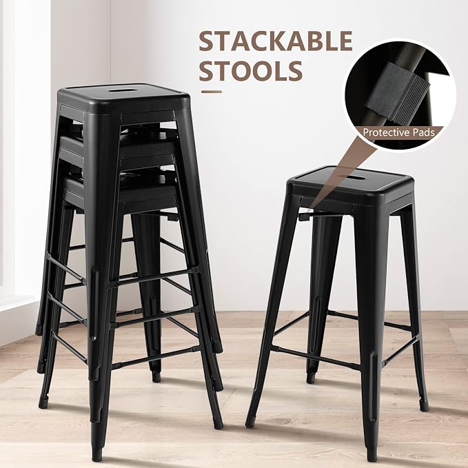 COSTWAY Bar Stools Set of 4, 30” Bar Height Metal Stools - Image 7