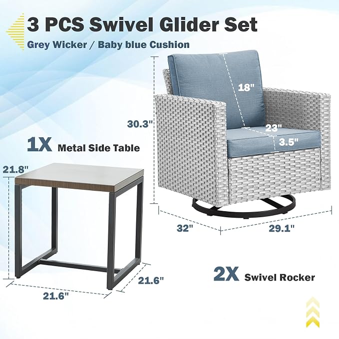 Belord Outdoor Bistro Set 3 Piece Wicker Swivel Rocker Patio Chairs, Oversize - Image 2