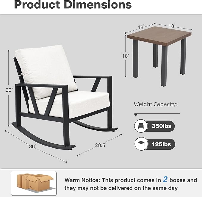 Outdoor Patio Rocking Chairs Set of 2, 3 Pieces Patio Porch Furniture Set - Image 2