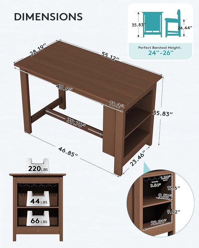 SERWALL Outdoor Bar Table, All Weather HDPE 36" Counter Height Dining Table - Image 2