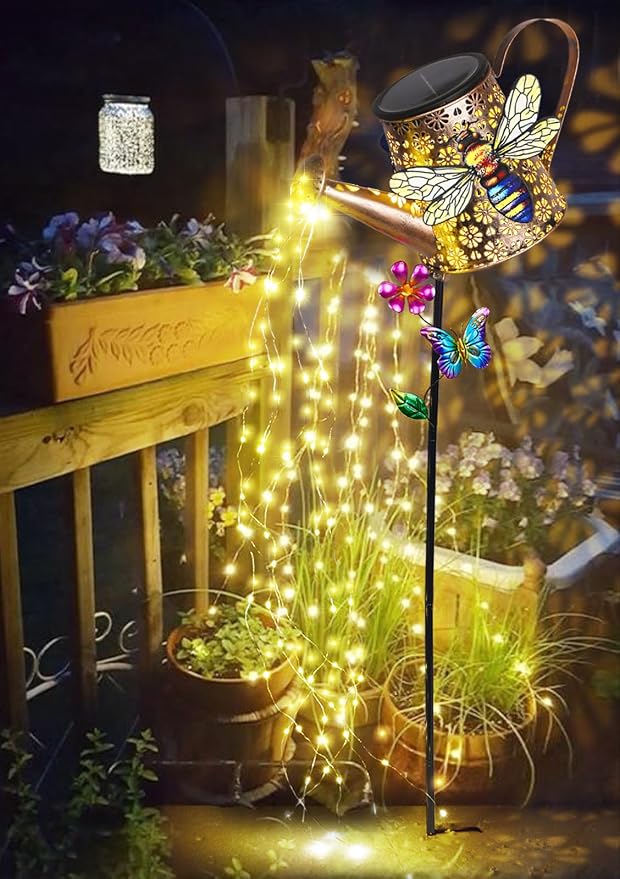 Solar Watering Can with Lights Outdoor Garden, 41in Large Bee Garden Stake - Image 9